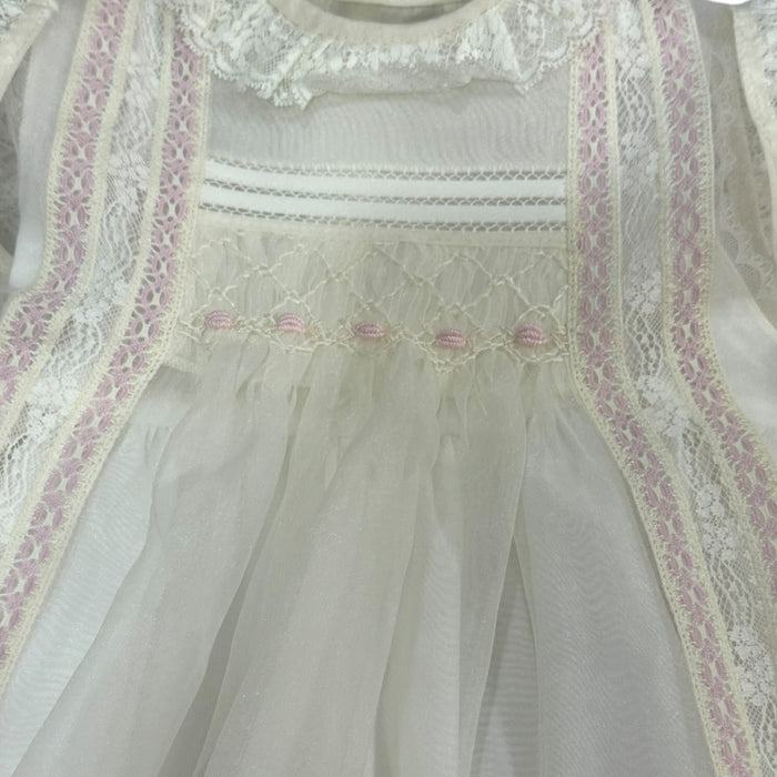 Antonia Luxe -Ivory/Pink 2-piece Handsmocked Dress