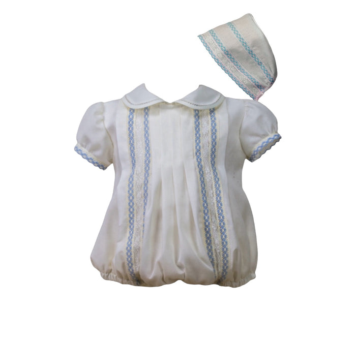 Antonio Luxe Ivory and Blue Romper with Bonnet
