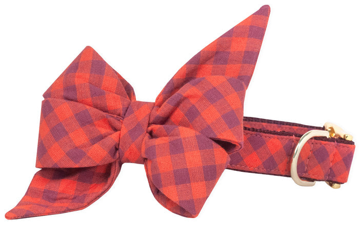 Apple Spice Plaid Belle Bow Dog Collar - Crew LaLa