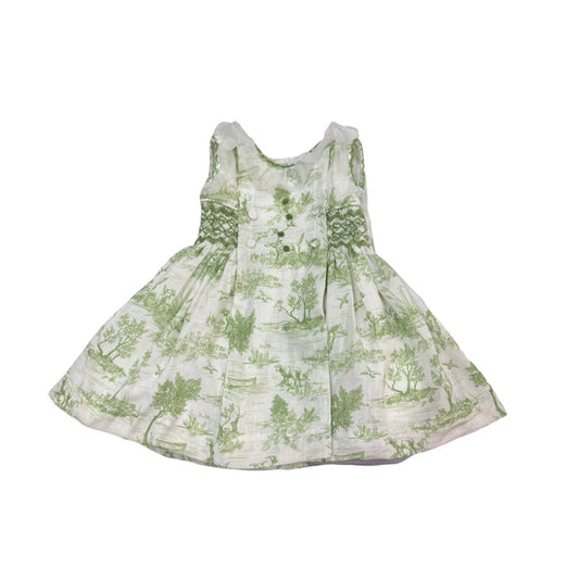 Arabella Toile de Jouy Green Handsmocked Dress