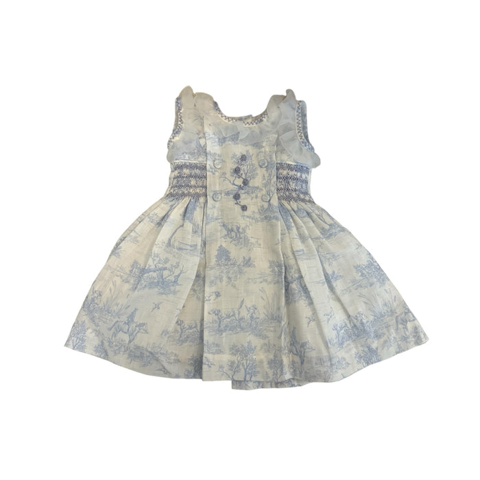 Arabella Toile de Jouy Light Blue Handsmocked Dress