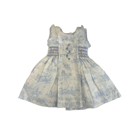 Arabella Toile de Jouy Light Blue Handsmocked Dress