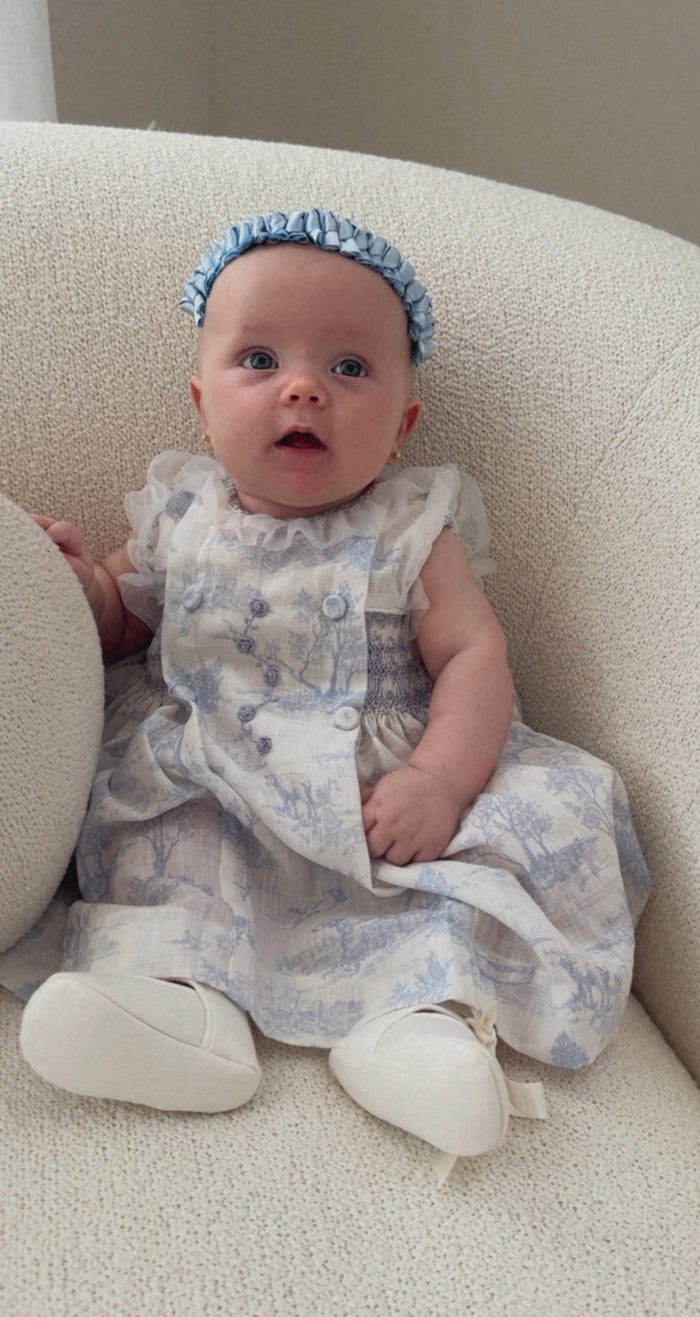 Arabella Toile de Jouy Light Blue Handsmocked Dress