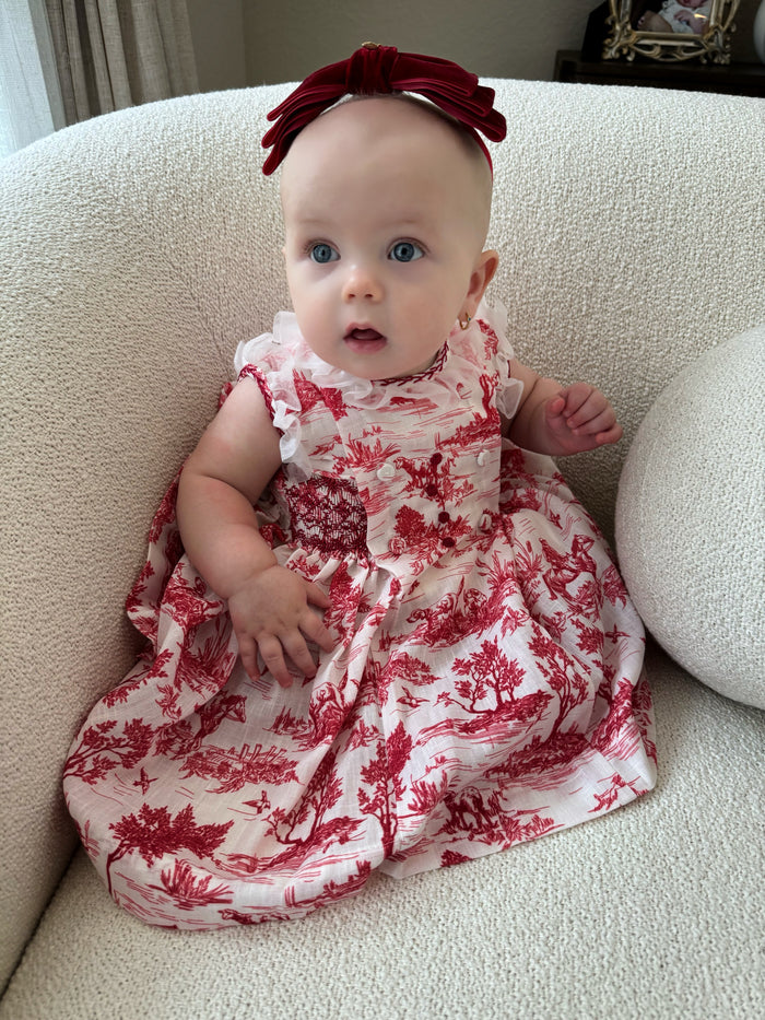 Arabella Toile de Jouy Red Handsmocked Dress