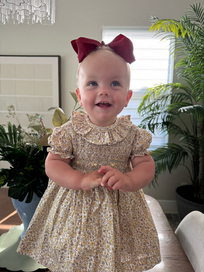 Aria Yellow Floral One Handsmocked Girl Dress