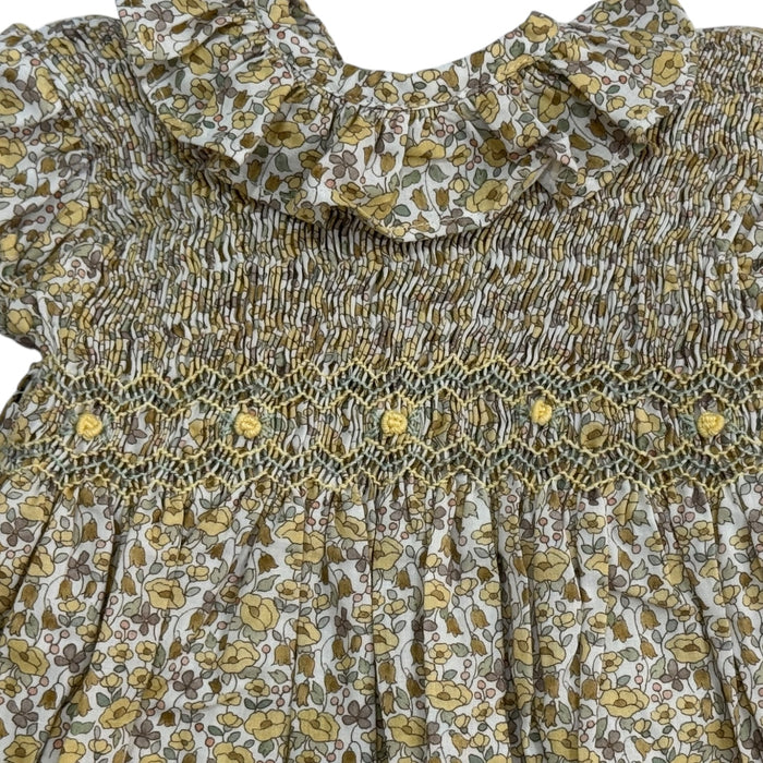 Aria Yellow Floral One Handsmocked Girl Dress