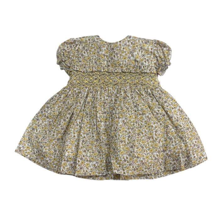 Aria Yellow Floral Primerose Zig Handsmocked Girl Dress