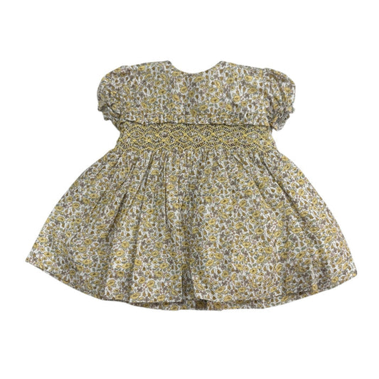 Aria Yellow Floral Primerose Zig Handsmocked Girl Dress