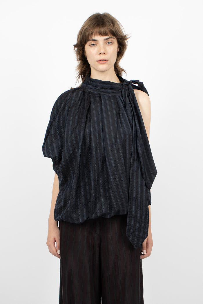 Asymmetrical Pleated Blouse Navy