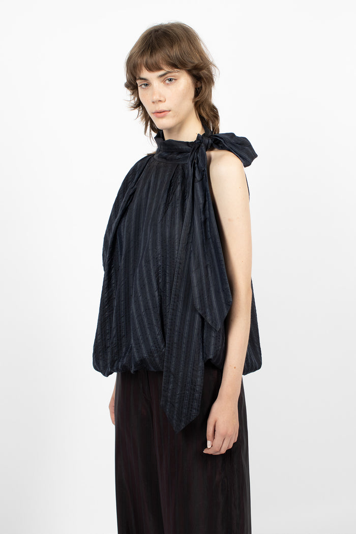 Asymmetrical Pleated Blouse Navy