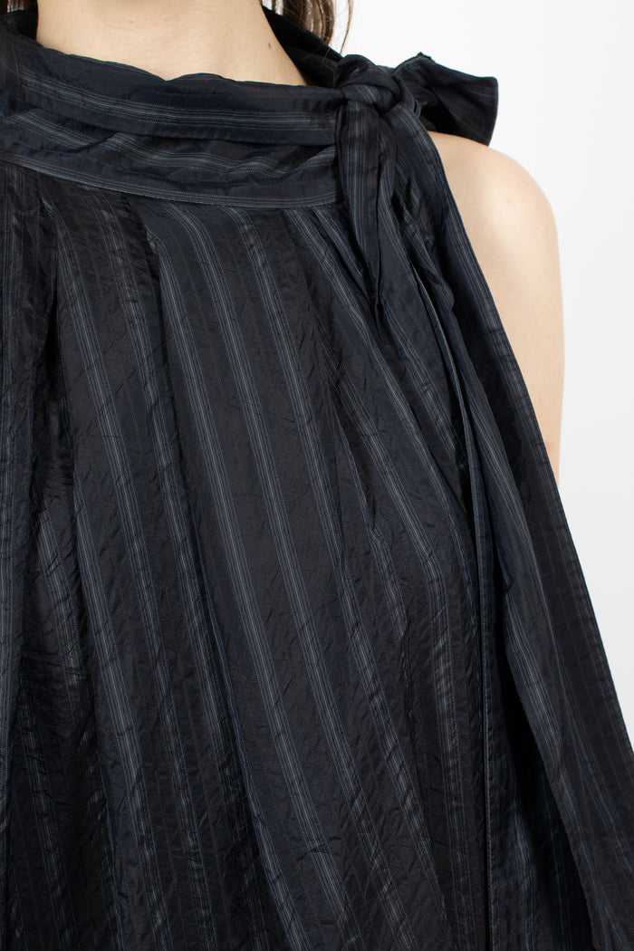 Asymmetrical Pleated Blouse Navy