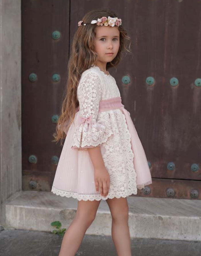 Aurora Lace Pink/Ivory Girl Dress