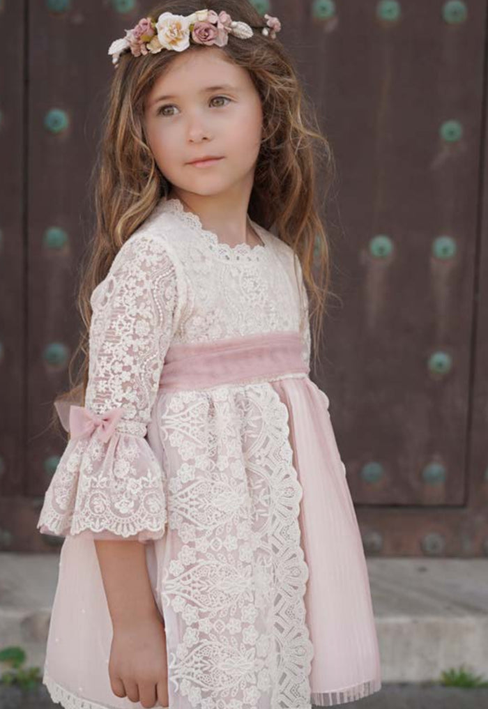 Aurora Lace Pink/Ivory Girl Dress