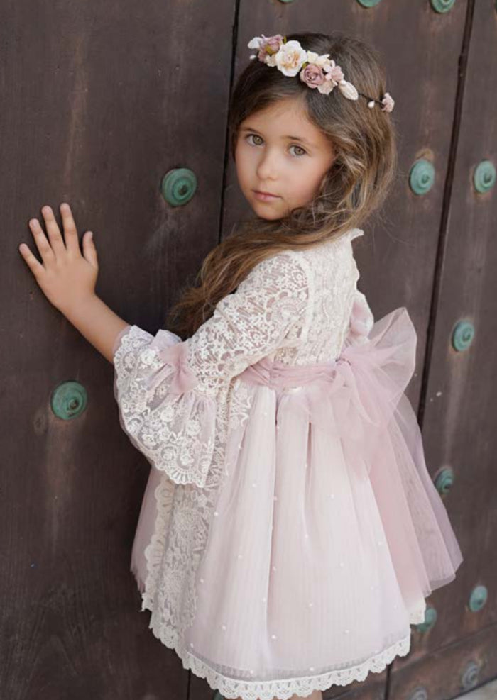 Aurora Lace Pink/Ivory Girl Dress