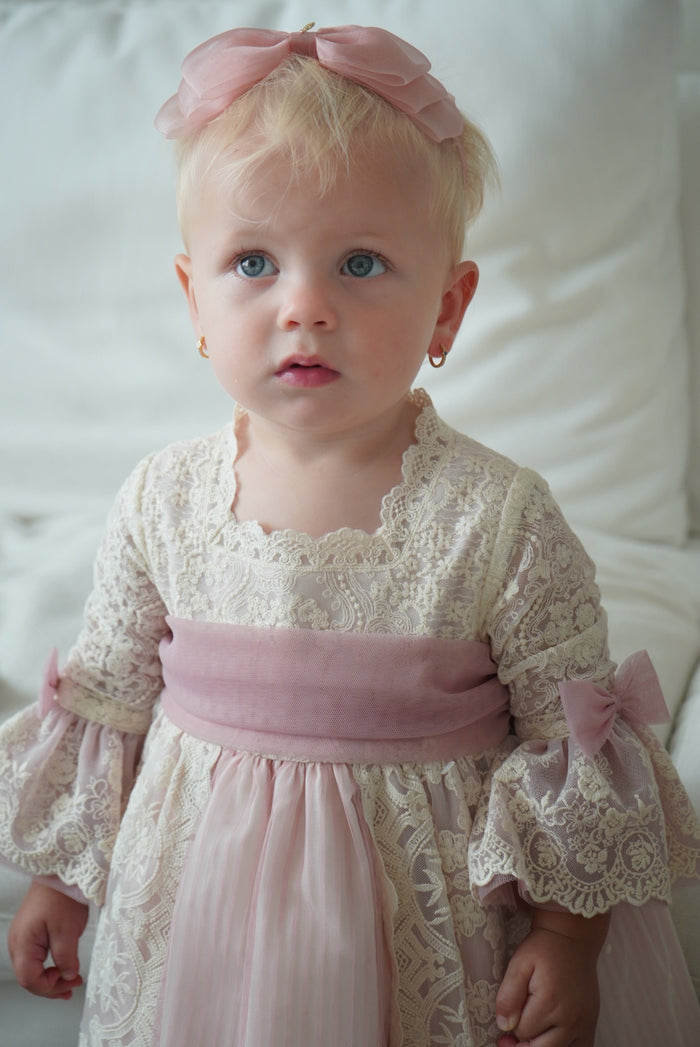 Aurora Lace Pink/Ivory Girl Dress