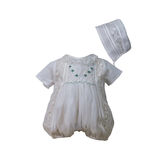 Aurora Luxe Off-White/Green Romper with Bonnet