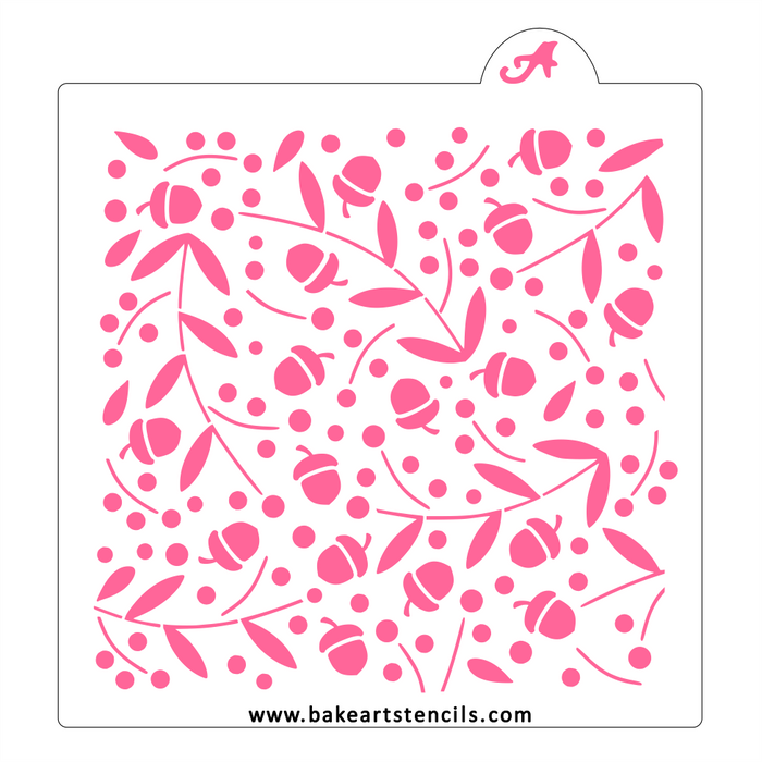 Autumn Acorns Cookie Stencil: Fall Leaves, Floral Pattern bakeartstencil