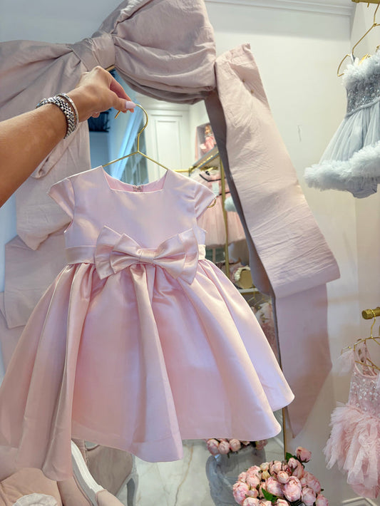 Baby Pink Satin Bow Dress