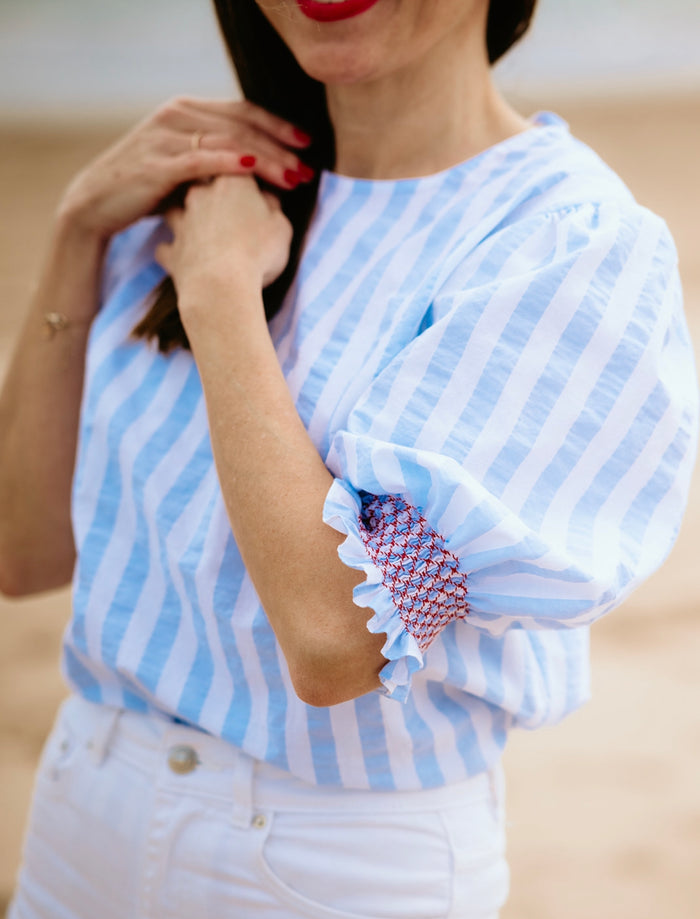 Bailey Mom Striped Handsmocked Shirt