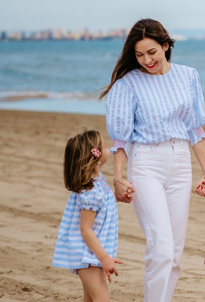 Bailey Mom Striped Handsmocked Shirt