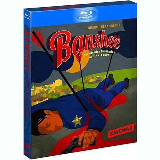 Coffret Blu-ray Banshee - l'intégrale de la Saison 3 - HBO avec visuel stylisé d'un shérif suspendu, catégorie Media > Videos > Blu-ray.