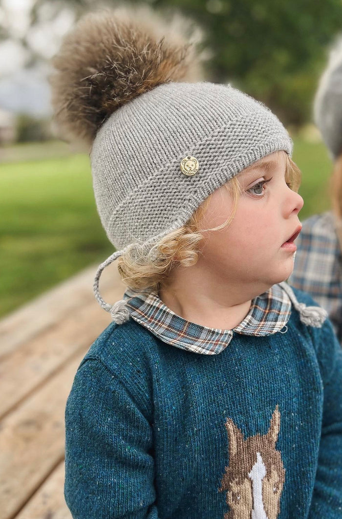 Bennet Grey Cashmere Aviator Pom Hat