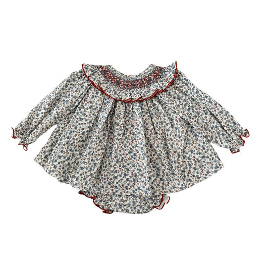 Berta Handsmocked Floral Blue 2-Piece Set