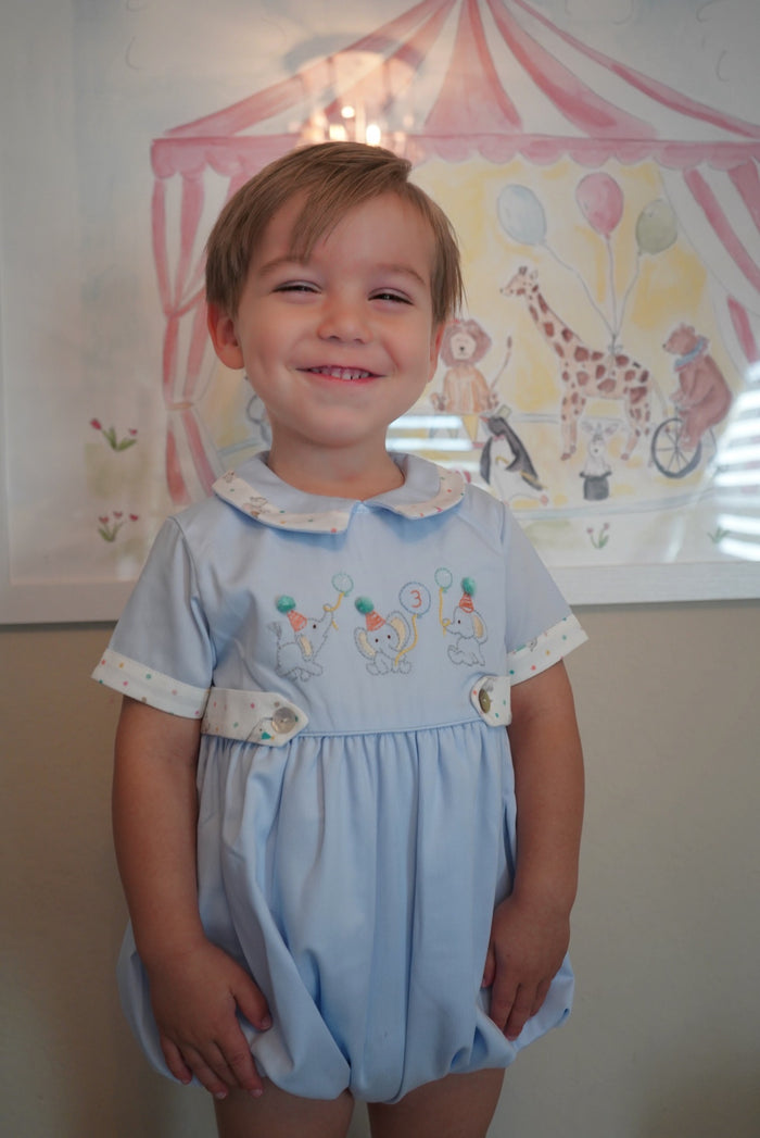 Birthday Penn Elephant Embroidered Boy Bubble