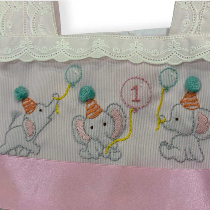 Birthday Penny Elephant Embroidered Bubble and Bonnet