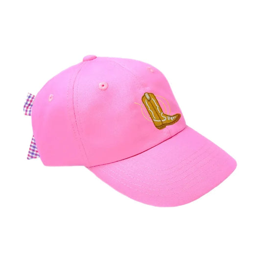 Bits and Bows - Youth Baseball Cap - Pink Cowgirl Boot
