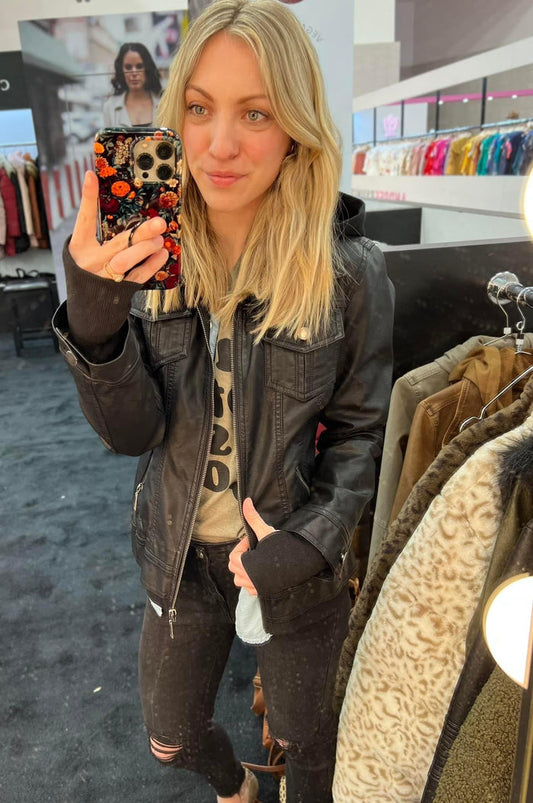 [black] Hooded Vegan Leather Jaclet