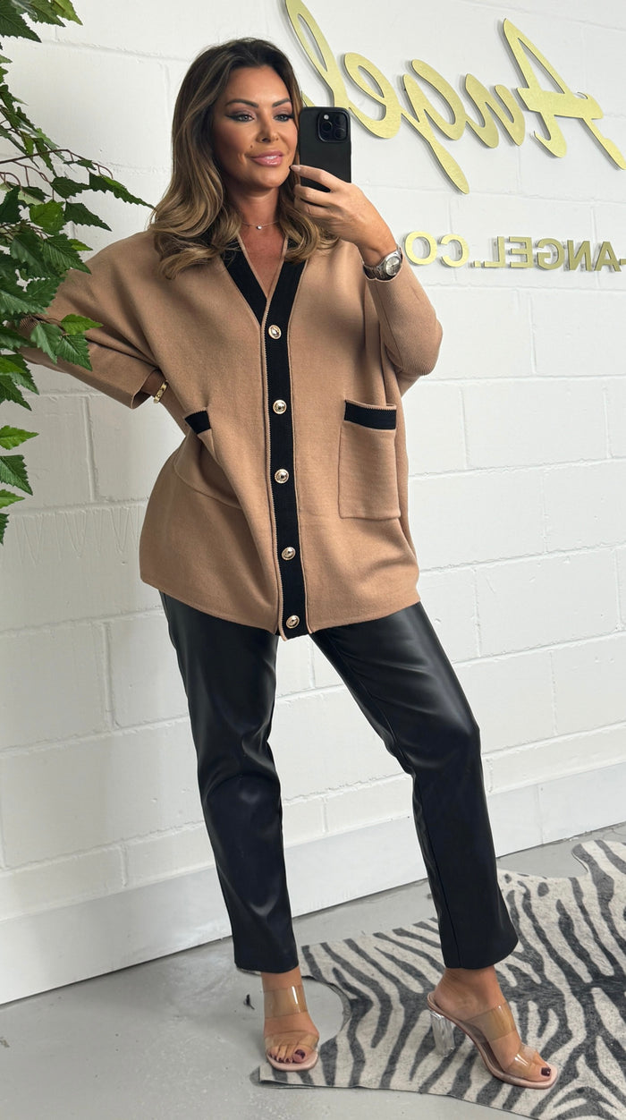 Black Trim Oversized Front Pocket Cardigan (4 Colours)