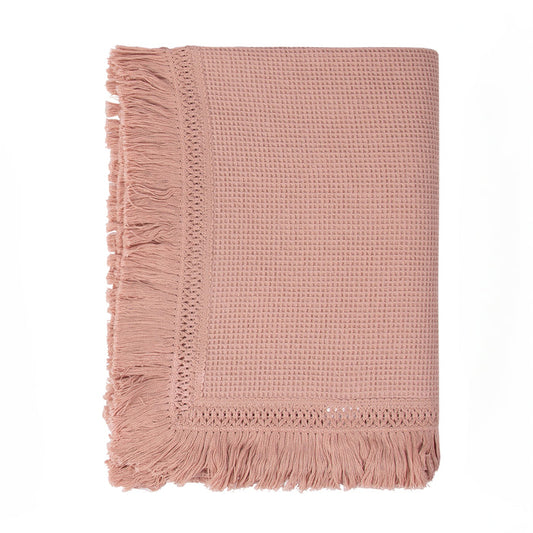 blanket waffle fringed - mauve