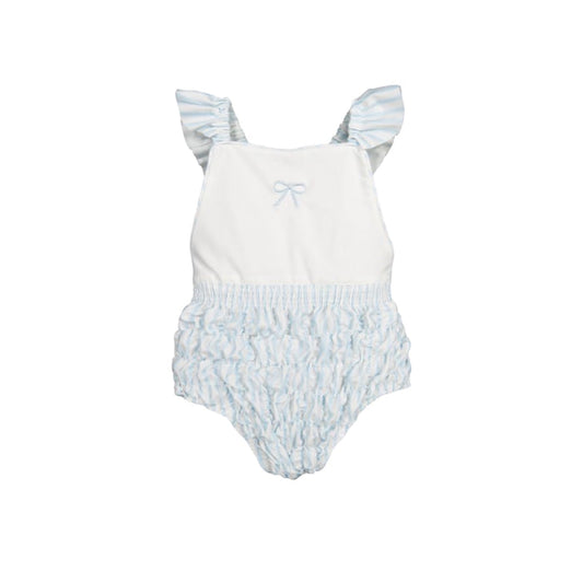 Blue Stripes Girl Frilled Swimsuit