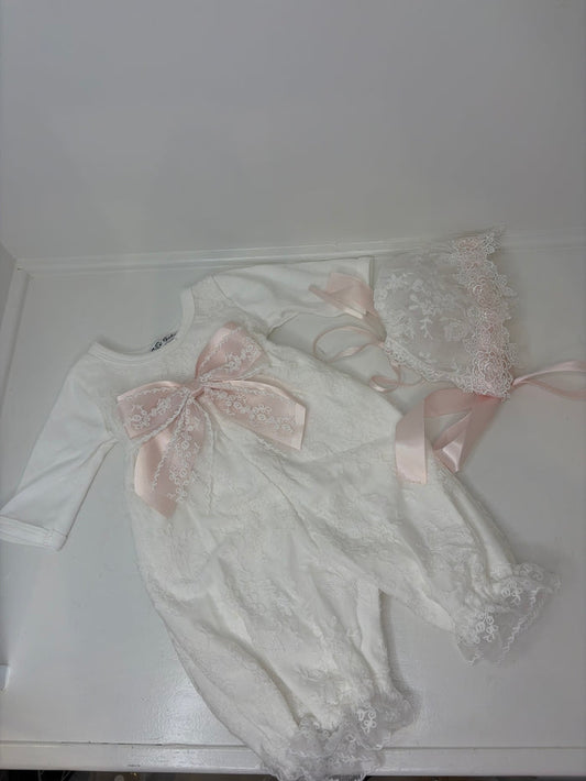 Blushing Heirloom Lace Bow Romper