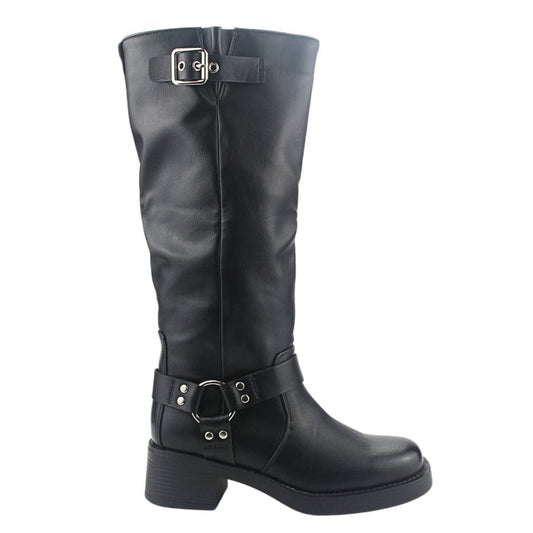 Bota Chalada Mujer Biker-3 Negro Casual Botas Taco Chalada