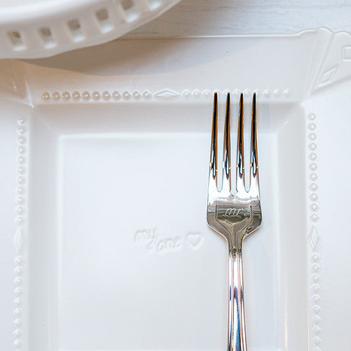 Bride and Groom Wedding Cake Plate and Silverware Ceremony Set