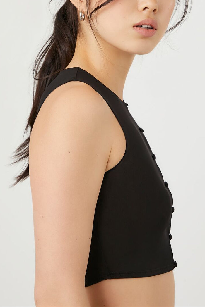 Button-Front Mesh Crop Top
