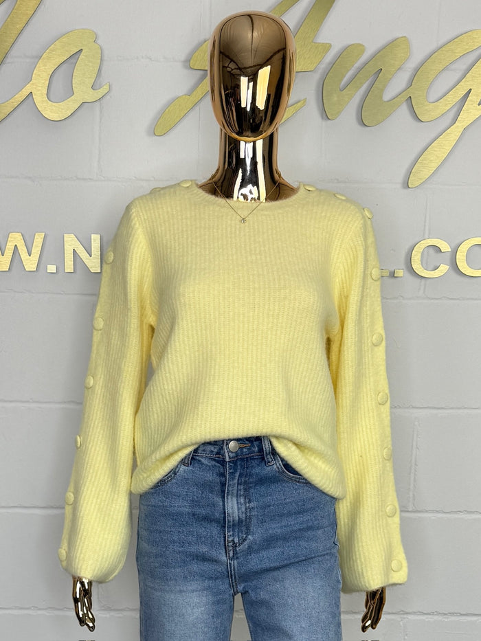 Button Sleeve Detail Round Neck Soft Knit Jumper (4 Colours)