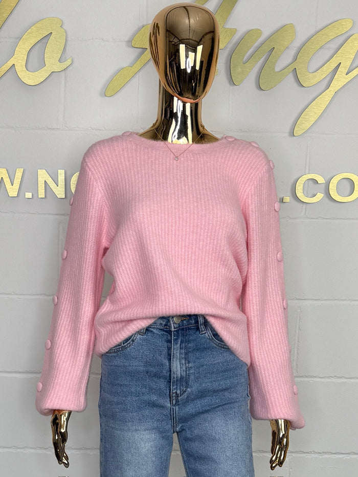 Button Sleeve Detail Round Neck Soft Knit Jumper (4 Colours)