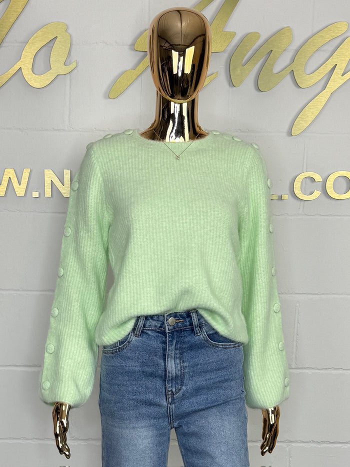 Button Sleeve Detail Round Neck Soft Knit Jumper (4 Colours)