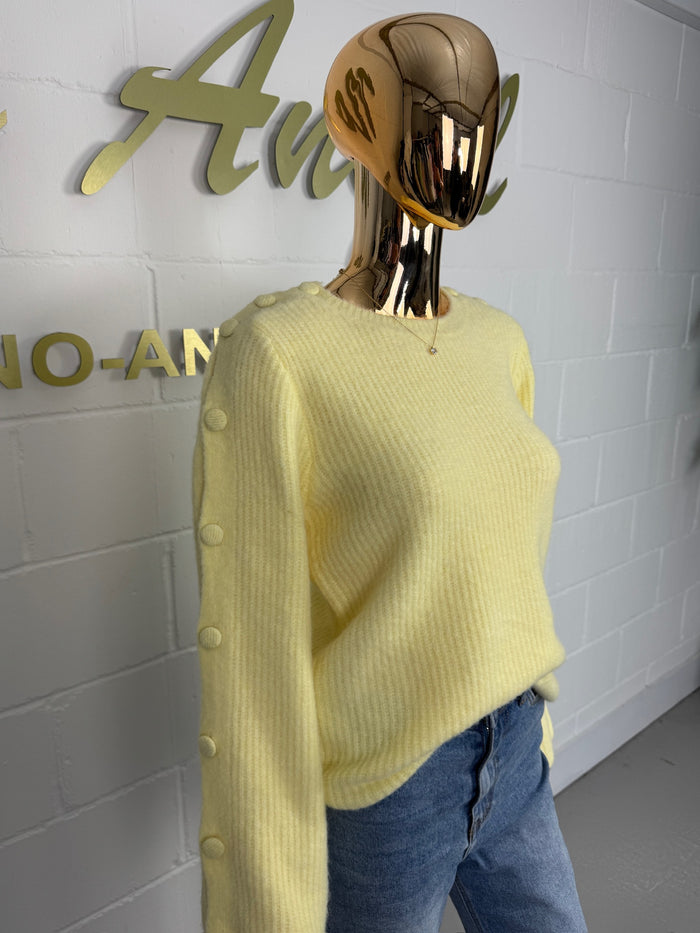 Button Sleeve Detail Round Neck Soft Knit Jumper (4 Colours)