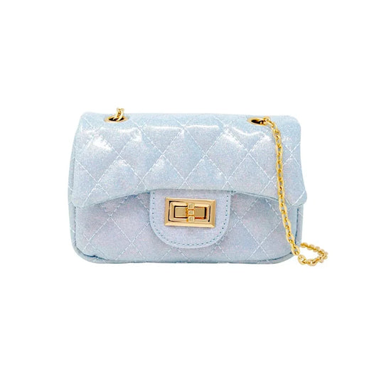 Classic Quilted Sparkle Purse - Sky Blue