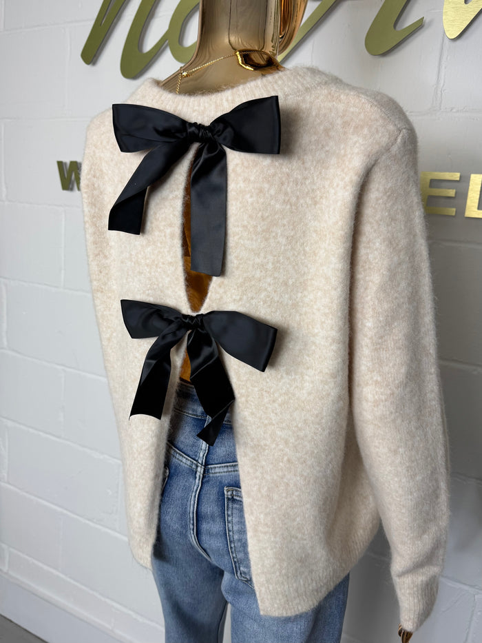 Cream Soft Knit Bow Back Jumper
