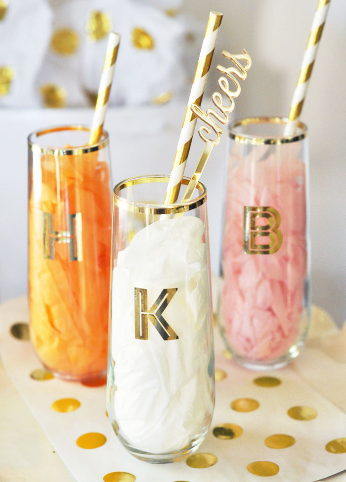 Custom Monogrammed Gold Rimmed Stemless Glass