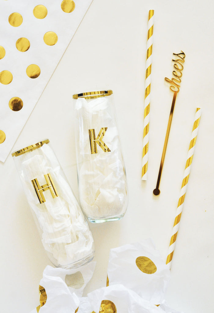 Custom Monogrammed Gold Stemless Glass