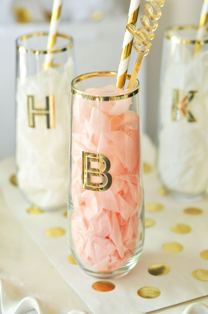 Custom Monogrammed Gold Stemless Glass