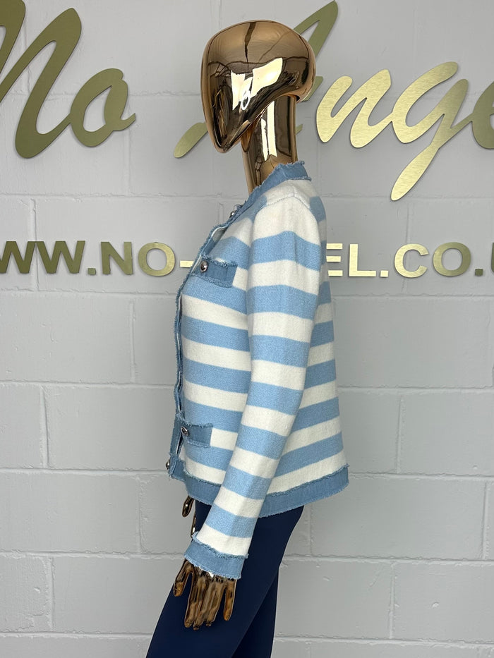 Denim Trim Blue/White Stripe Cardigan