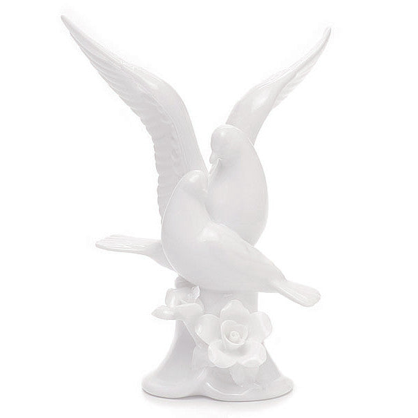 White Glazed Porcelain Dove and Flowers Cake Top