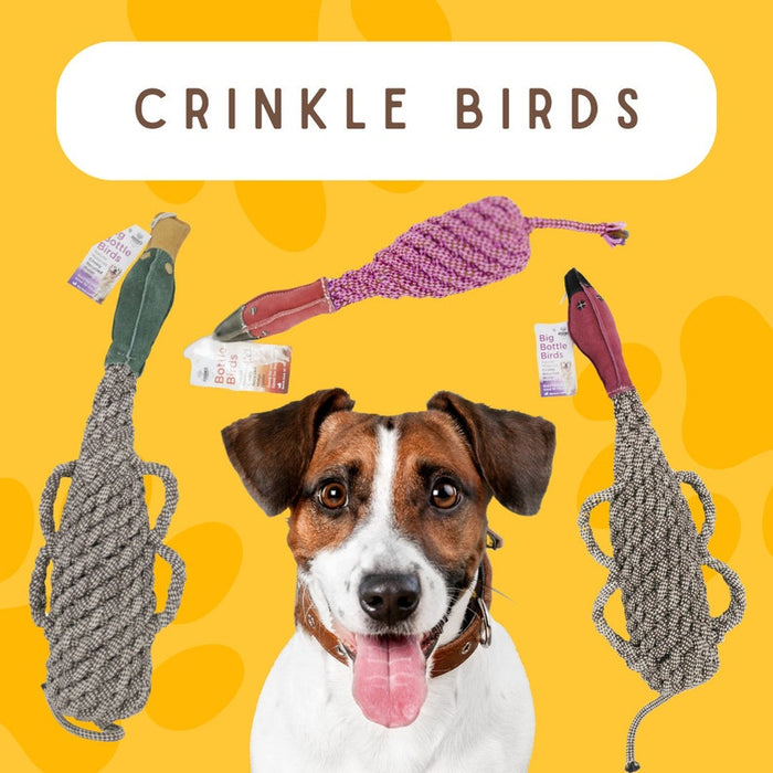 Eco-friendly Recycled Bottle Crinkle Bird Toys Pet-Safe and Approved - Variety of Birds!